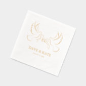 Twee duiven met lint en trouwringen folie servetten (Links)