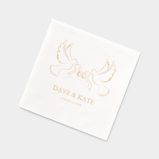 Twee duiven met lint en trouwringen folie servetten (Links)