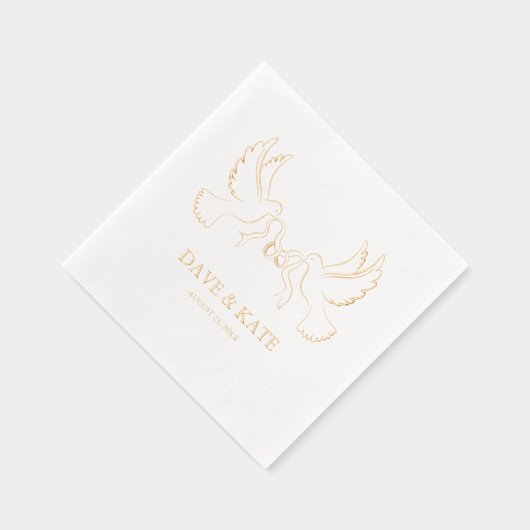 Twee duiven met lint en trouwringen folie servetten (Rechts)