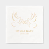 Twee duiven met lint en trouwringen folie servetten (Voorkant)