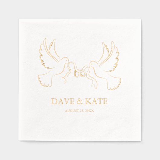 Twee duiven met lint en trouwringen folie servetten (Voorkant)