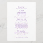 Twee duiven paarse & witte bruiloft diner menu (Achterkant)