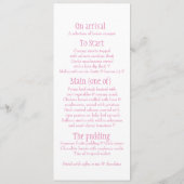 Twee duiven roze & wit bruiloft diner menu (Achterkant)