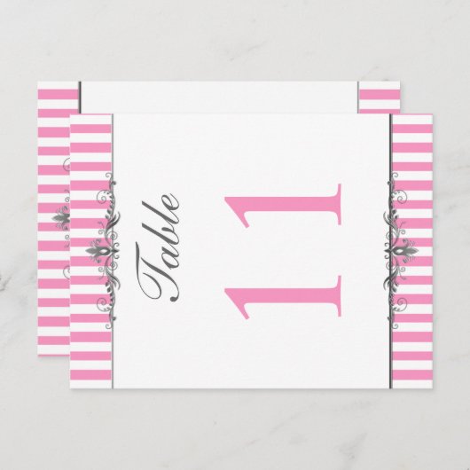 Twee dunne roze en witte stripte tabelnummers briefkaart (Voorkant / Achterkant)