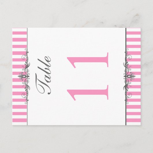 Twee dunne roze en witte stripte tabelnummers briefkaart (Voorkant)