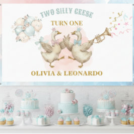 Twee Dwaas Ganze Jongen & Meisjes Tweeling Verjaar Spandoek