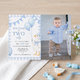 Twee dwaze blauwe geruite jongen 2e verjaardagsuit kaart