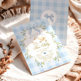 Twee Dwaze Gans Blauwe Gingham Jongen 2e Verjaarda Kaart
