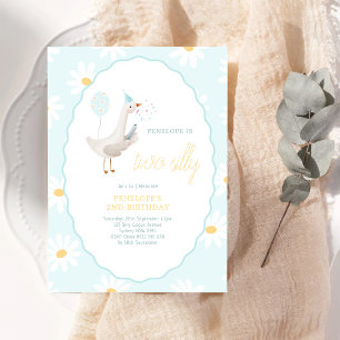Twee Dwaze Gans Daisy Meisje 2e Verjaardagsuitnodi Kaart