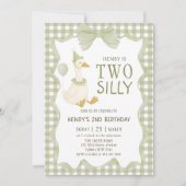 Twee Dwaze Gans Gingham 2e Verjaardagsuitnodiging Kaart (Voorkant)