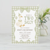 Twee Dwaze Gans Gingham 2e Verjaardagsuitnodiging Kaart (Staand voorkant)