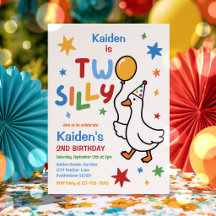 Twee Dwaze Gans Jongen Kleurrijke 2de Verjaardagsf