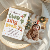Twee dwaze gans kerstgroen 2e verjaardagsfoto kaart