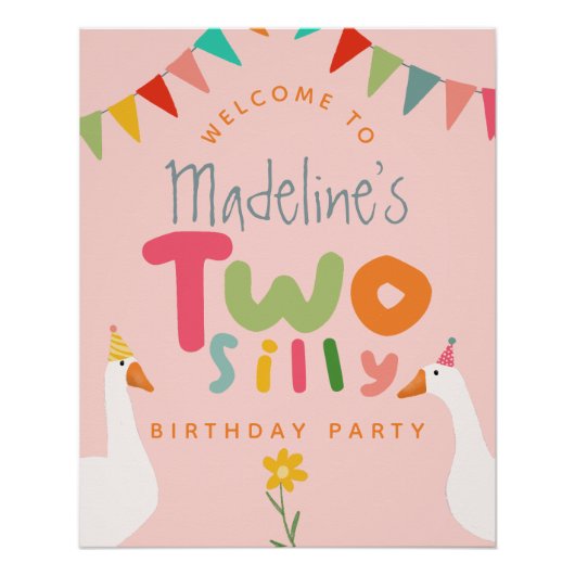 Twee Dwaze Gans Meisjes 2de Verjaardag Welkomstbor Perfect Poster (Voorkant)