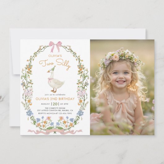 Twee Dwaze Gans Wilde Bloem 2e Verjaardagsfoto Kaart (Voorkant)