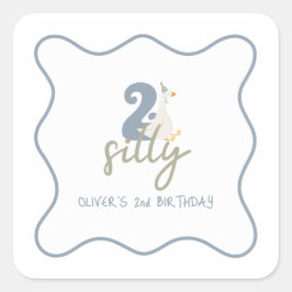Twee dwaze ganzen blauw en groen 2e verjaardag vierkante sticker