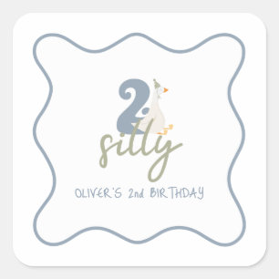 Twee dwaze ganzen blauw en groen 2e verjaardag vierkante sticker