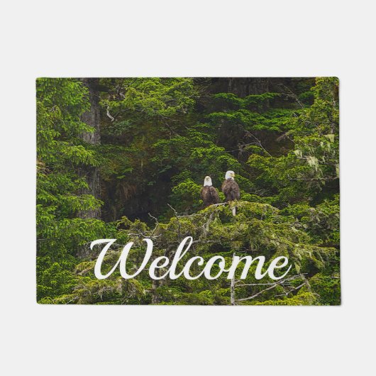 Twee Eagles Perched Painterly Welkome Doormat Deurmat (Voorkant)