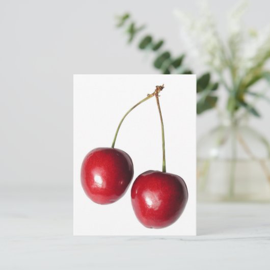 twee echte kersen briefkaart (Staand voorkant)