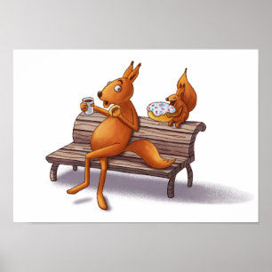 Twee eekhoorns poster