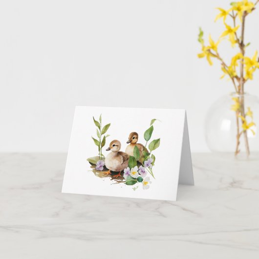 Twee eendjes met bloemen BLANK Kaart (Gele Bloem)