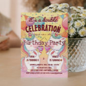 Twee Eenhoorns en Ballonnen Dubbele Verjaardagsfee Kaart