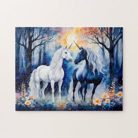 Twee eenhoorns samen onder de sterrenhemel legpuzzel (Horizontaal)