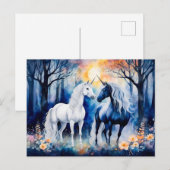 Twee eenhoorns staan samen onder de sterrenhemel briefkaart (Voorkant / Achterkant)