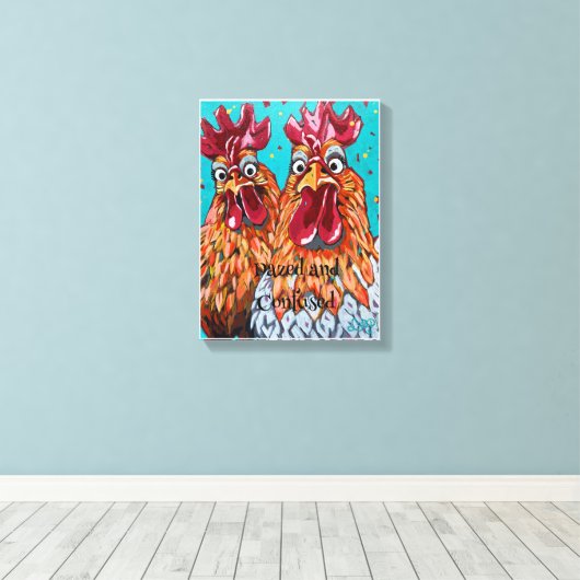 Twee eigenzinnige hanen canvas afdruk (Insitu (Houten vloer))