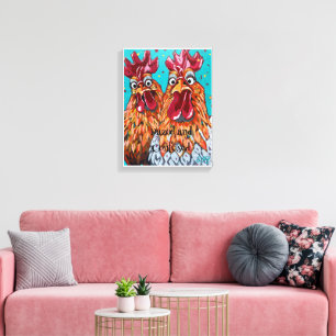 Twee eigenzinnige hanen canvas afdruk
