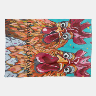 Twee eigenzinnige hanen theedoek