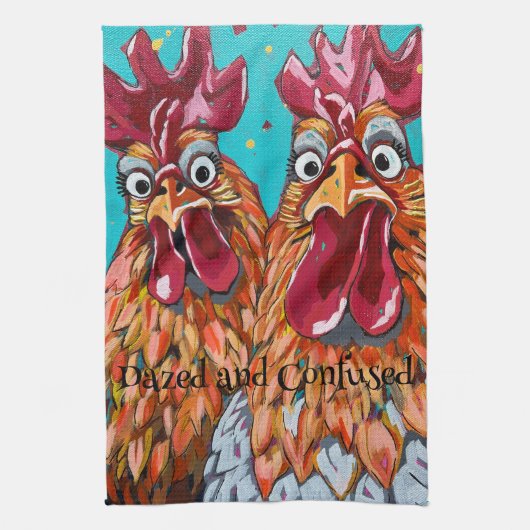 Twee eigenzinnige hanen theedoek (Verticaal)