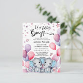 Twee-eiige jongens Olifant Blauwe Ballonnen Mooie  Uitnodiging Briefkaart (Staand voorkant)