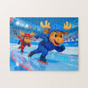 Twee elanden die schaatsen op een ijzige baan legpuzzel