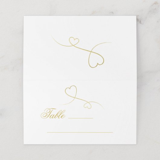Twee Elegant Gold Hearts | Aangepaste bruiloft Plaatskaartje (Buitenkant ongevouwen)