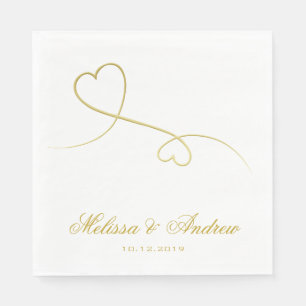 Twee Elegant Gold Hearts Aangepaste bruiloft Servetten