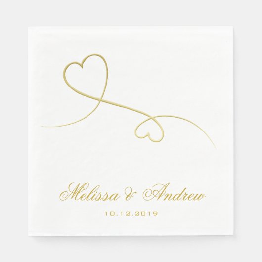 Twee Elegant Gold Hearts | Aangepaste bruiloft Servetten (Voorkant)
