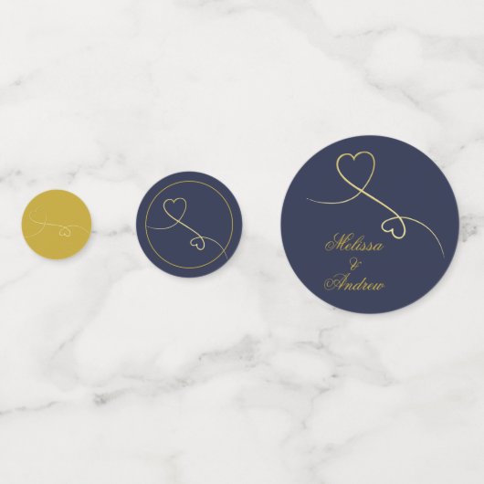 Twee Elegant Gold Hearts | Blauw en gouden bruilof Confetti (Voorkanten)