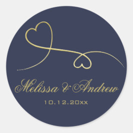 Twee Elegant Gold Hearts-gepersonaliseerde blauwe  Ronde Sticker