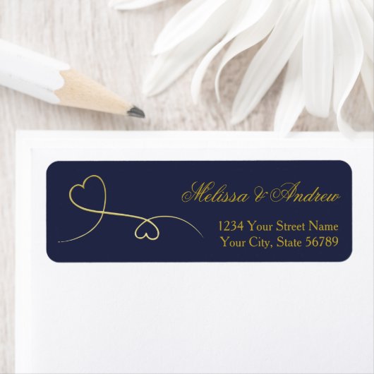 Twee Elegant Gold Hearts | Navy Blue Etiket (Insitu)