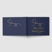 Twee Elegant Gold Hearts | Navy Blue Wedding Gastenboek (Volledig)