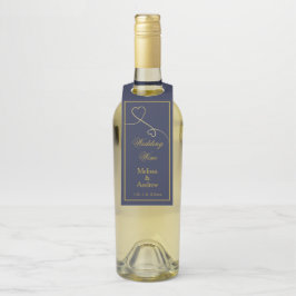 Twee Elegant Gold Hearts | Navy Blue Wedding Wine Flessenhanger