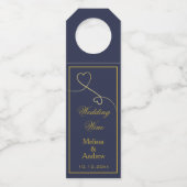 Twee Elegant Gold Hearts | Navy Blue Wedding Wine Flessenhanger (Achterkant)
