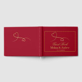 Twee Elegant Gold Hearts | Roodbruin karmijn Gastenboek (Volledig)