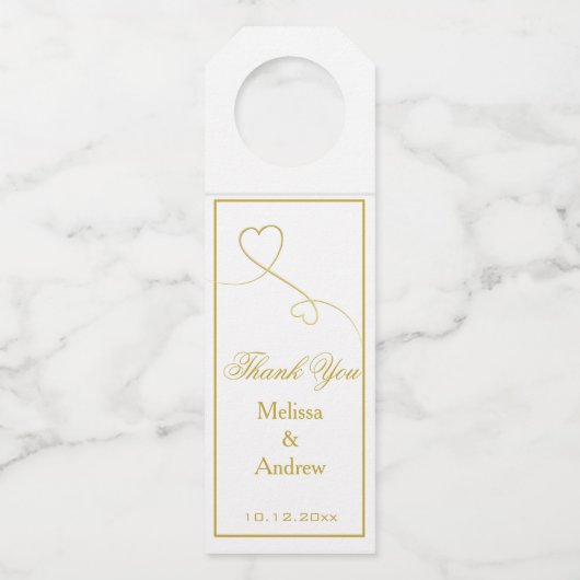 Twee Elegant Gold Hearts | Weddenschap "Bedankt" Flessenhanger (Voorkant)