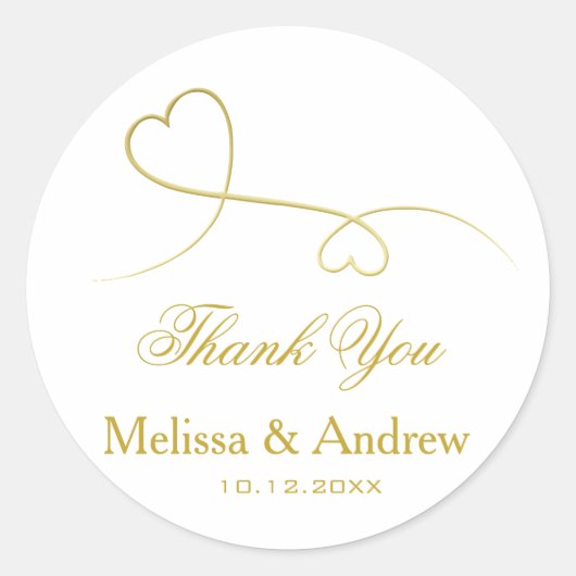 Twee Elegant Gold Hearts | Weddenschap "Bedankt" Ronde Sticker (Voorkant)
