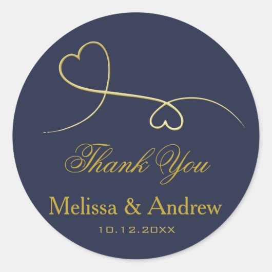 Twee Elegant Gold Hearts | Weddenschap "Bedankt" Ronde Sticker (Voorkant)