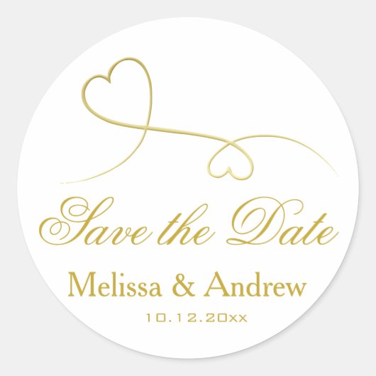 Twee Elegant Gold Hearts | Weddenschap "Save the D Ronde Sticker (Voorkant)