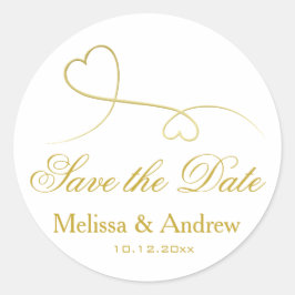 Twee Elegant Gold Hearts | Weddenschap "Save the D Ronde Sticker