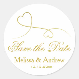 Twee Elegant Gold Hearts   Weddenschap "Save the D Ronde Sticker